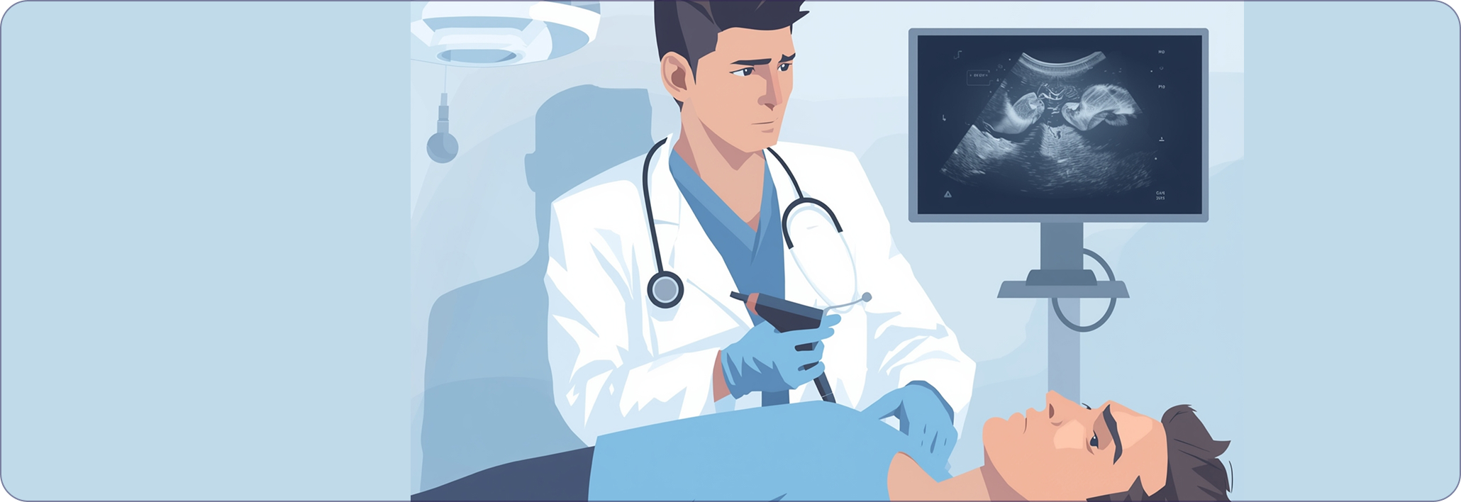 Doctor performing an ultrasound on a patient