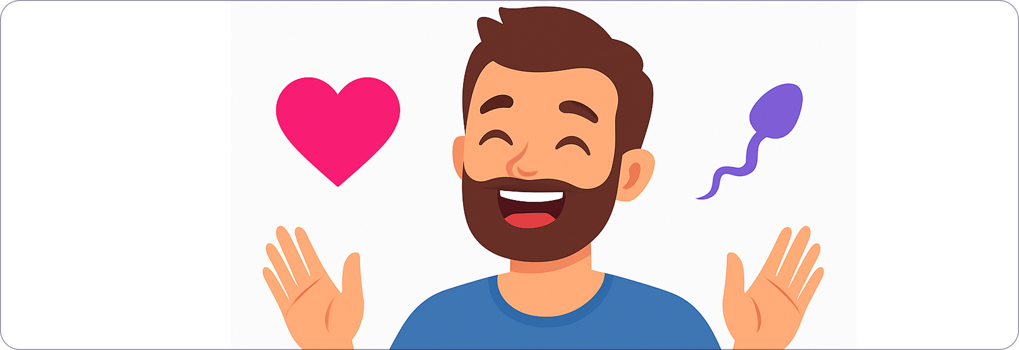 Illustration of a happy man with hearts and sperm icons